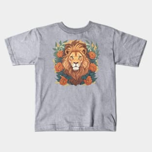 Lion head with flowers Kids T-Shirt